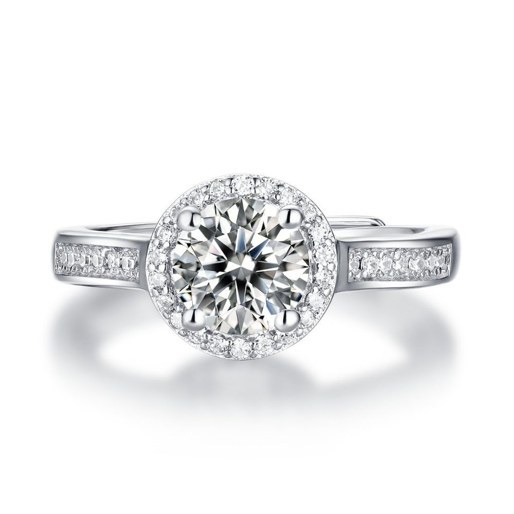 Certified 2ct. t.w. Moissanite Diamond Halo Engagement Ring NEW - Picture 3 of 8